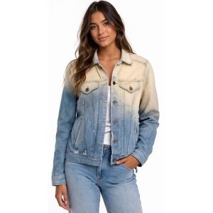 AG Adriano Goldschmied Mya Denim Jacket Blue Cream Dip Dye Ombre Trucker Small